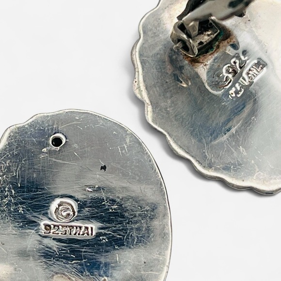 Vintage Sterling Silver Clip On Earrings Ribbed Oval Shell Thailand‎ 925 - Picture 6 of 9